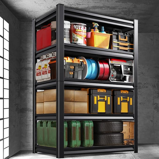 5-Tier Metal Garage Shelving, Heavy Duty Shelving 3000LBS Adjustable Garage Shelves,Utility Rack Large Industrial Shelves for Basement, Warehouse, Easy Assembly, Black 72''H x 47.2''W x 19.7''D