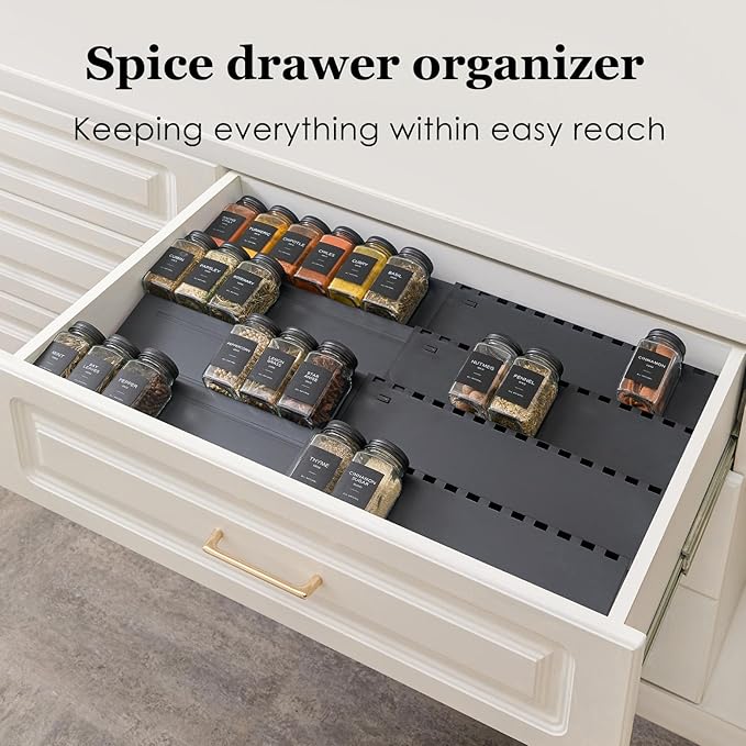4-Tier Spice Drawer Organizer - 4 Pack Expandable Seasoning Rack (13" to 24.4") for Kitchen Drawers, Organization Insert Tray (Jars Not Included)-NeatNest