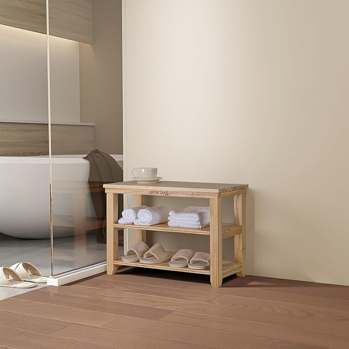 Small Shoe Rack Bench, Wooden Shoe entryway Bench, Shoe Organizer for Hallway, Living Room(Natural, 23.62”)-NeatNest
