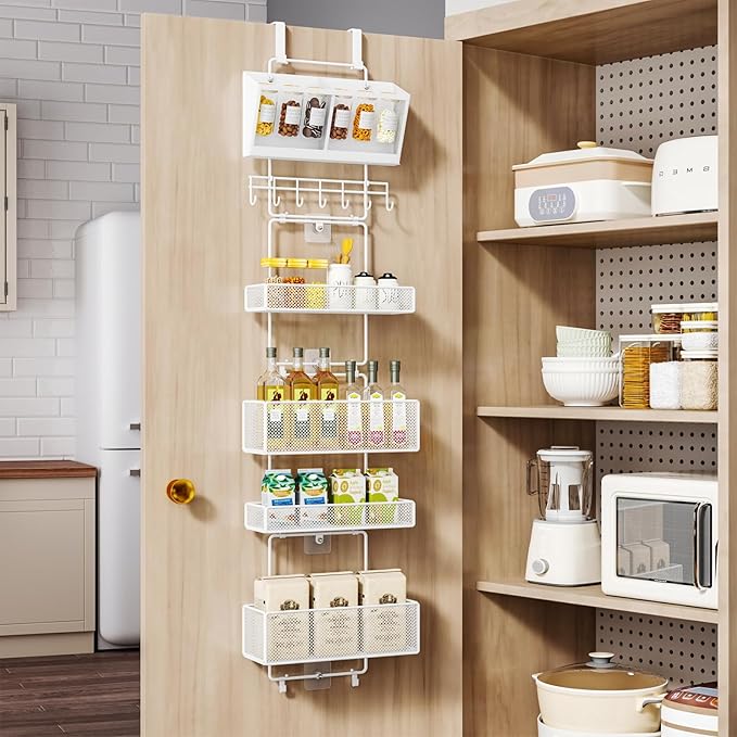 HapiRm Over Door Organizer Hanging - 6 Tier Over The Door Storage with Visual Pockets & Hooks, with 4 Metal Large Capacity Baskets for Bathroom Bedroom Kitchen Pantry Cabinet