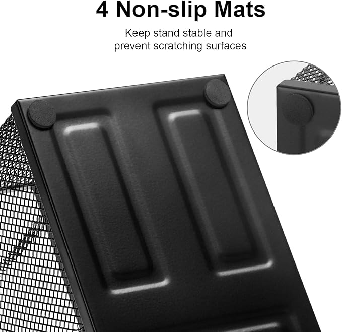 Comix Mesh Pen Pencil Holder Desk Organizer, 3 Compartment Wire Desktop Pen Pencil Cup Caddy Office Supplies Accessories for Home Office School, Black(2 Pack)-NeatNest