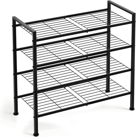 Simple 4 Tier Shoe Rack,Metal Stackable Shoe Storage Organizer for Closet,Entryway, Bedroom, Black (Black, 4-Tier)-NeatNest