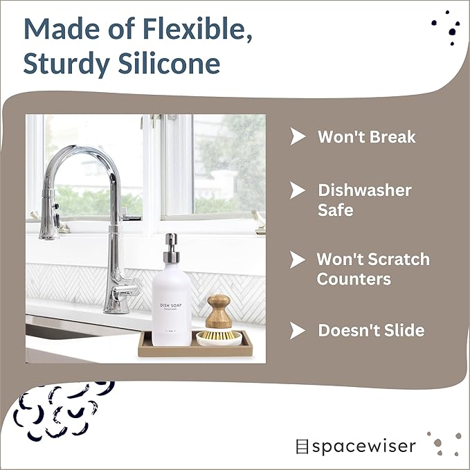 Countertop and Vanity Tray - Small 7.7” Silicone Tray for Soap Dispenser Bottles, Bathroom Trays, Kitchen Sink Trays, Sink Caddy Kitchen Sinks Organizer, Soap Dish & Sponge Holder Mat-NeatNest