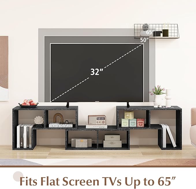 Giantex Free-Combination TV Stand for Bedroom - Entertainment Center for 50 55 60 65 Inch TV, 3-Piece Media Console Table with Storage Cubes, Deformable Open Storage Bookcase Shelf (Black Wood Grain)-NeatNest
