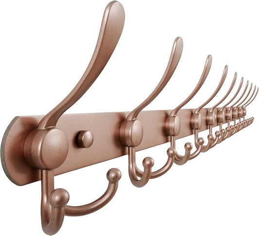Dseap Coat Rack Wall Mount - 38” Long 10-Tri-Hooks Heavy Duty Coat Hanger Rail Wall Hooks for Hanging Coats Hats Clothing Clothes Purse Mudroom Entryway, Rose Gold-NeatNest