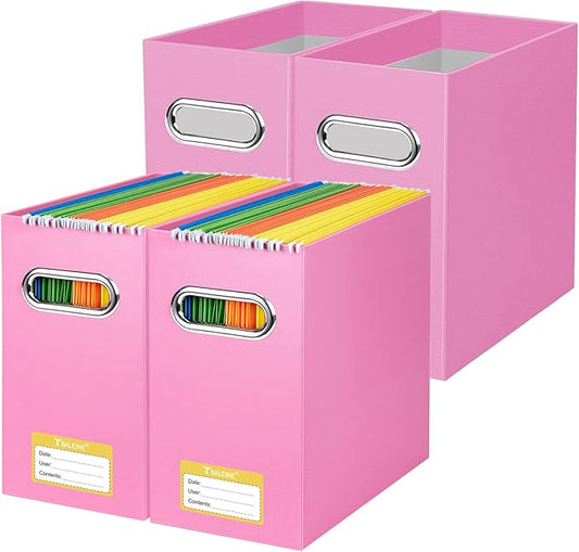BALEINE File Organizer Box, Cardboard File Folder Organizer with Handle for Letter Size, Portable Collapsible Hanging Filing Box for Home Office Document Storage (4 Pack, Pink)-NeatNest