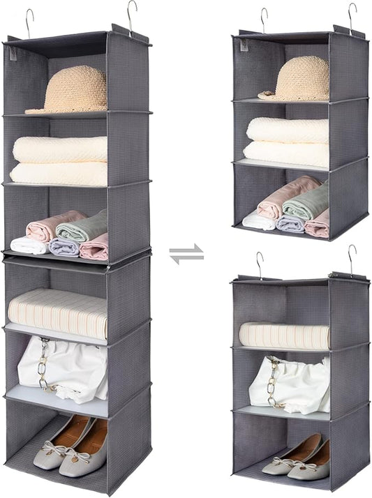 GRANNY SAYS 6-Shelf Hanging Organizer for Closet, Separable to 2 Pack 3-Shelf Hanging Shelves, Hanging Organizer for Bedroom, Ash Gray-NeatNest