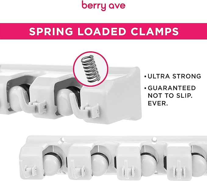 Berry Ave Broom Holder and Garden Tool Organizer Rake or Mop Handles Up to 1.25-Inches (White, 2pk)-NeatNest