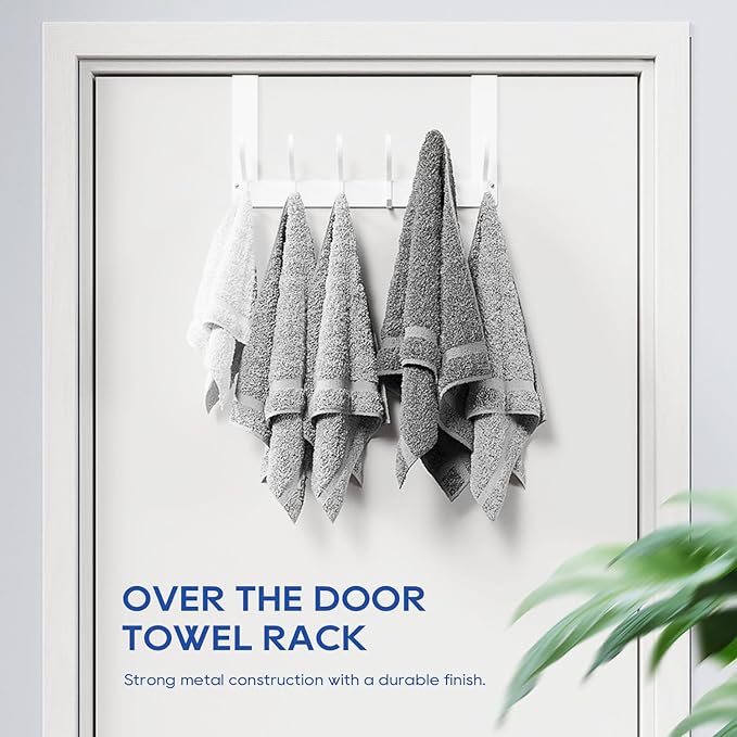Over The Door Hooks, Over The Door Towel Rack for Bathroom, Sturdy Door Hanger Hook, Door Hooks for Hanging Clothes, Coats, Towels, White