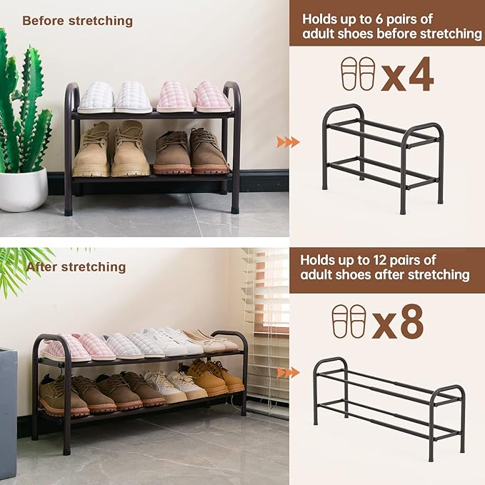 Gonfoam 2-Tier Expandable Shoe Rack,Adjustable Shoe Shelf Storage Organizer Heavy Duty Metal Free Standing Shoe Rack for Entryway Closet Doorway (Bronze)-NeatNest