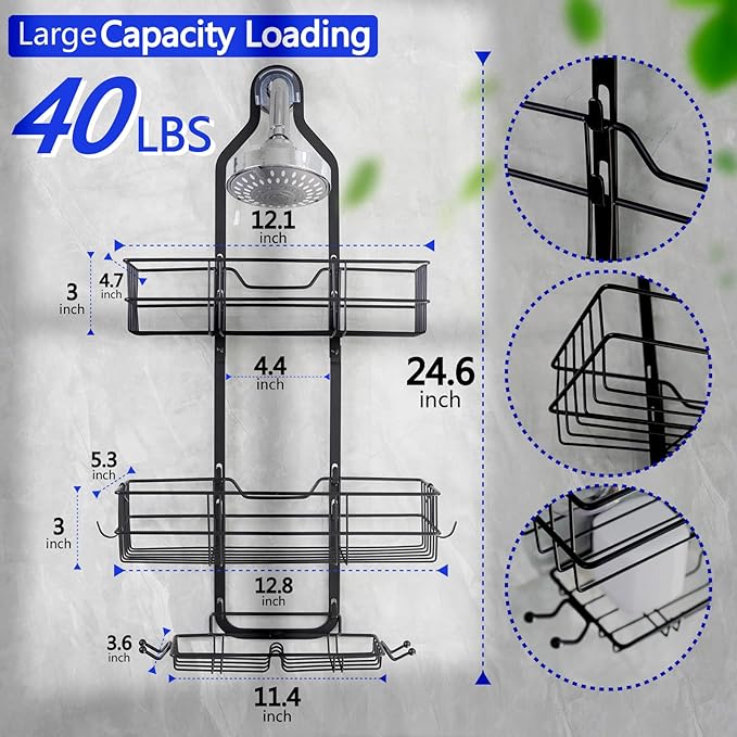 Over the Shower Head Caddy No Drilling black shower caddy hanging Over Showerhead Shower Racks for Shampoo Soap Shower Caddy Hanging with Hooks for Towels Shower Caddy Shelf Organizer Rack