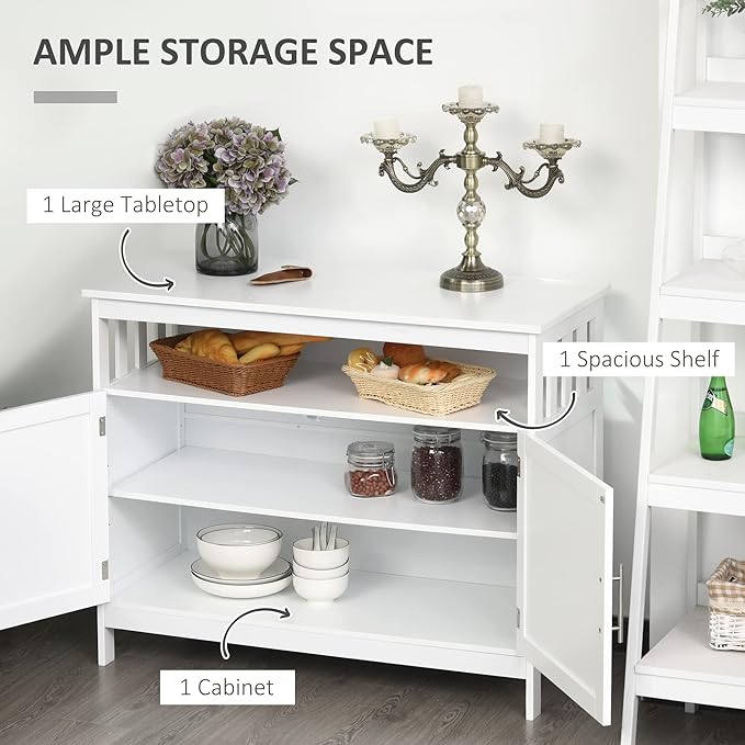 HOMCOM Sideboard Buffet Cabinet, Modern Coffee Bar Cabinet with 2-Level Shelf and Open Compartment, White-NeatNest