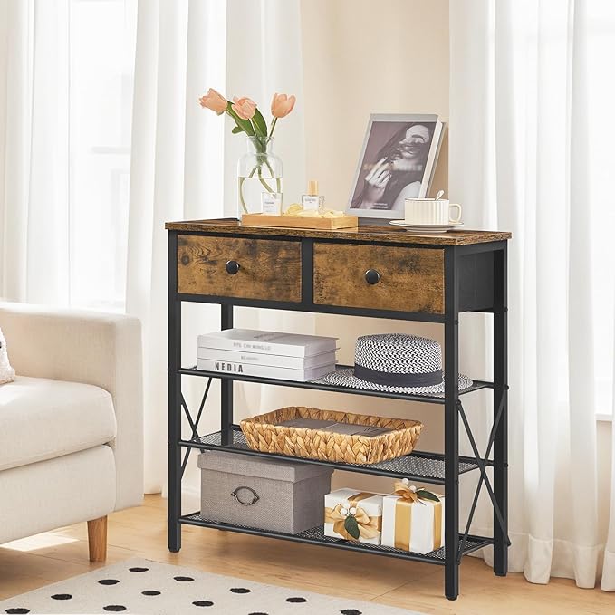 4 Tier Shoe Rack, Large Capacity Shoe Storage Organizer, Metal Shoe Shelf with Drawer and Wooden Top, for 16 Pairs of Shoes, for Entryway, Closet, Rustic Brown and Black SS24BR-NeatNest