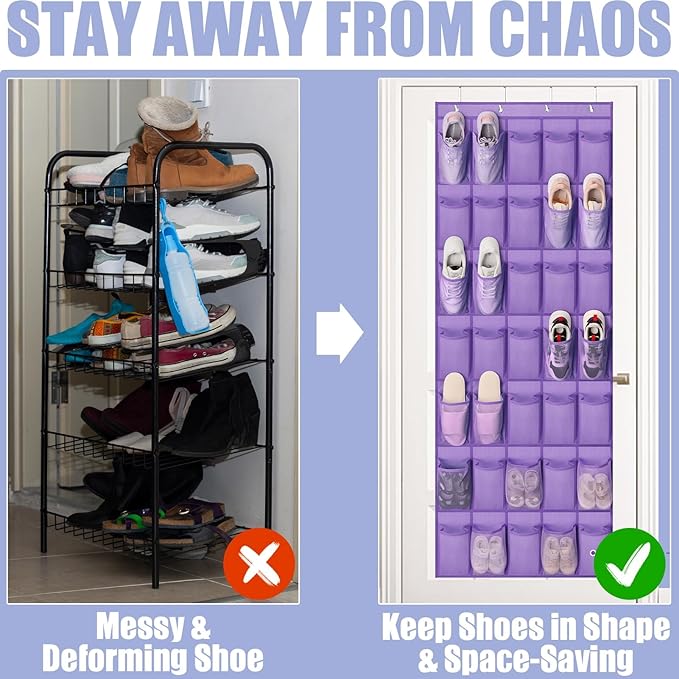 Tiblue Over The Door Shoe Organizer - 35 Mesh Pockets, Hanging Shoe Rack & Holder For Sneakers, Women's High Heels, Lavender-NeatNest