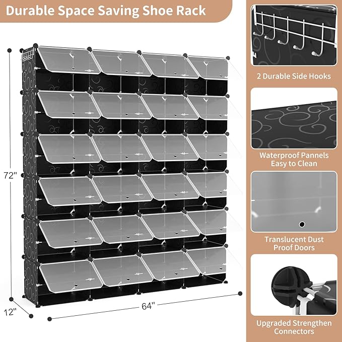 ROJASOP Shoe Storage Cabinet, 12-Tier Shoe Organizer 96 Pairs Extra Large Plastic Shoe Rack with Covers Portable Shoe Rack Organizer with Doors Big Shoe Rack for Closet Entryway Bedroom-NeatNest