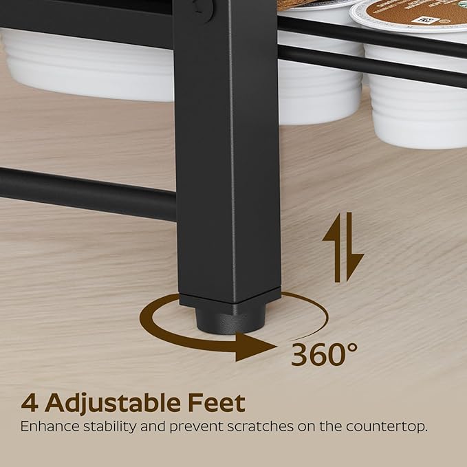 3-Tier Coffee Mug Holder with 12 Hooks, Coffee Bar Organizer, 25 Pods Capacity, Versatile Desktop Storage Rack, Space-Saving, for Kitchen, Living Room, Rustic Brown and Black MH01BR-NeatNest
