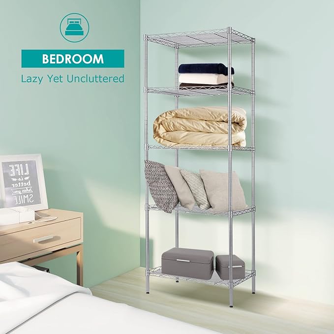 BNSPLY 5 Tier Wire Shelving Unit, Adjustable Wire Rack Shelving, Changeable Metal Wire Storage Shelves for Kitchen, Laundry, Bathroom, Balcony, Pantry (11.4" D x 21.3" W x 59" H, Silver)-NeatNest