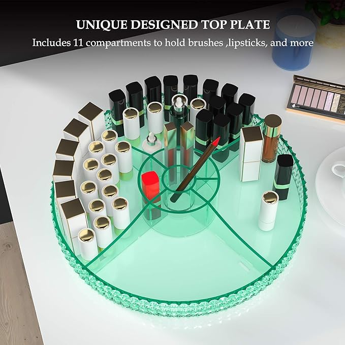 360 Degree Rotating Makeup Organizer, Extra Large Capacity Organizador De Maquillaje, Removable DIY 7 Layers Cosmetics Organizer, Acrylic Perfume Organizer for Vanity Countertop (Green)-NeatNest