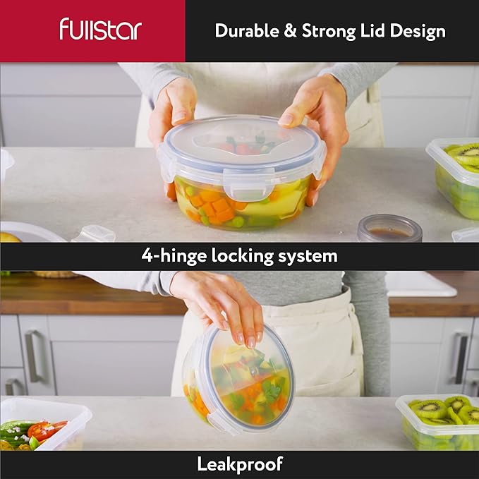 fullstar 50-Piece Plastic Food Storage Containers with Lids (24 Containers & 24 Lids) - Leakproof, BPA-Free, Meal Prep Containers, Reusable Lunch Storage Set for Kitchen Organization (Pack of 50)-NeatNest
