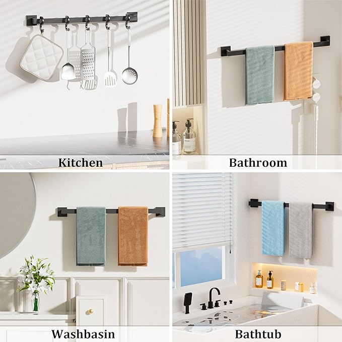 Alise Black Towel Bars,27.56 Inch Towel Holder Towel Racks for Bathroom and Lavatory,SUS304 Stainless Steel Hand Towel Hanger Rail Wall Mount,Useable Length 25.79 Inch Towel Bar, GYT070-B