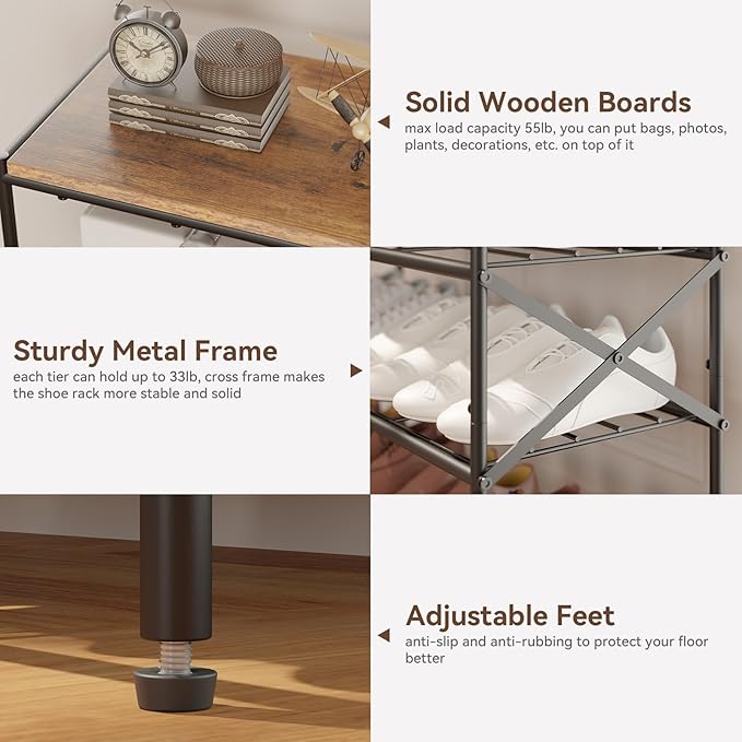 IBUYKE 8 Tier Shoe Rack, Large Capacity Shoe Storage Organizer for 32 Pairs of Shoes, Metal Shoe Storage Rack with Shelf for Entryway Hallway Closet Garage, Rustic Brown and Black TXJ018H-NeatNest