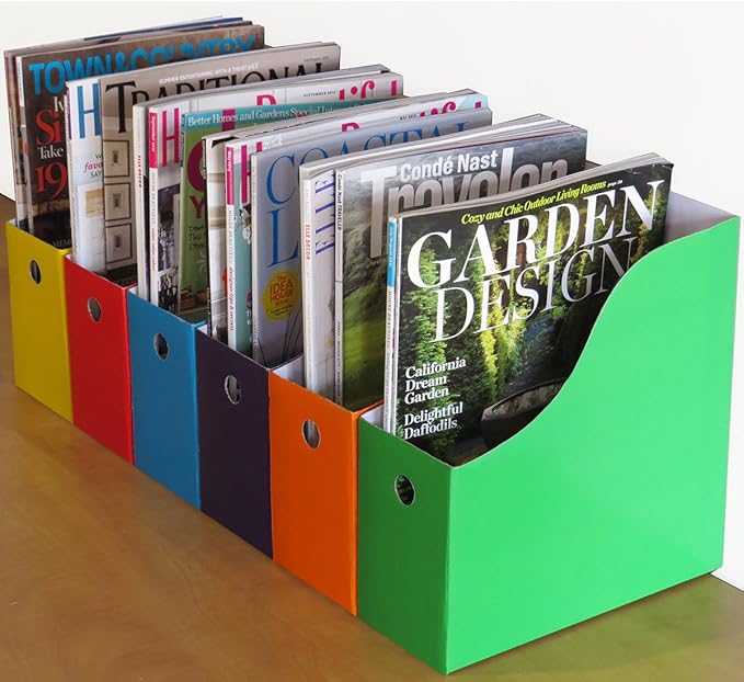 Evelots Magazine File Holder Organizer Box (6, 12, or 24 Pack) Storage for Desk and Shelves Multiple Color Options - Includes Labels for Organization