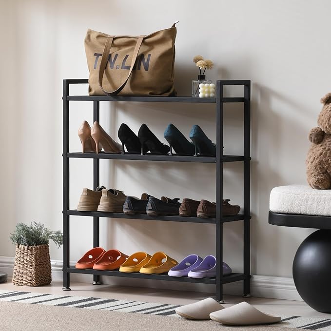 Heavy Duty 4-Tier Shoe Rack Metal Shoe Storage Shelf for 12 Pairs of Shoes Entryway Durable Shelf Easy to Assemble-NeatNest
