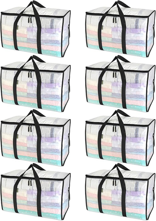 BALEINE 8-Pack Oversized Moving Bags with Reinforced Handles, Heavy-Duty Storage Tote for Clothes, Moving Supplies (Clear, 8-Pack)-NeatNest