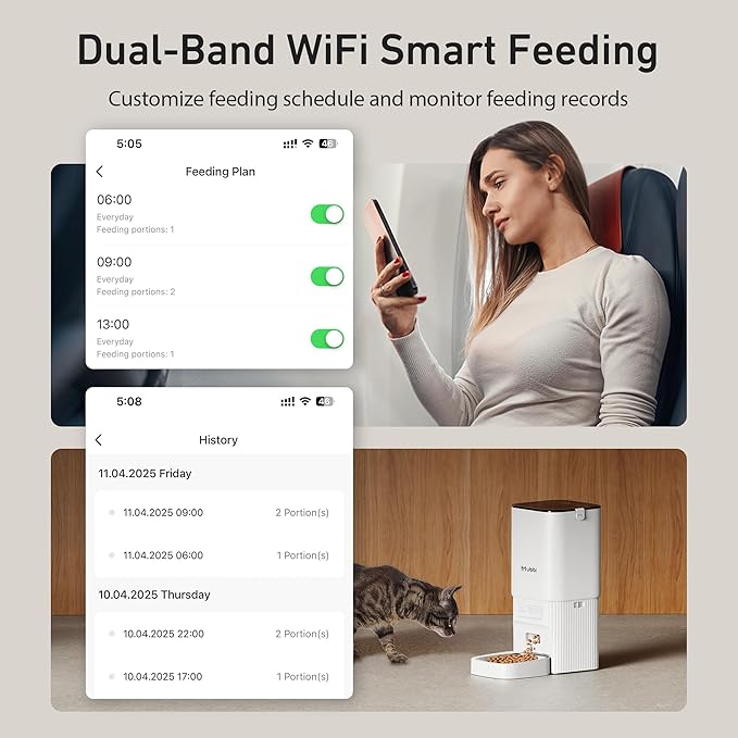 7L/29 Cups Automatic Dog Feeder, 5G WiFi Auto Cat Feeder with Desiccant Bag, Cat Food Dispenser, App Remote Feeding, Stainless Steel Bowl, Dual Power Supply, Ideal for 2-15mm Dry Food-NeatNest