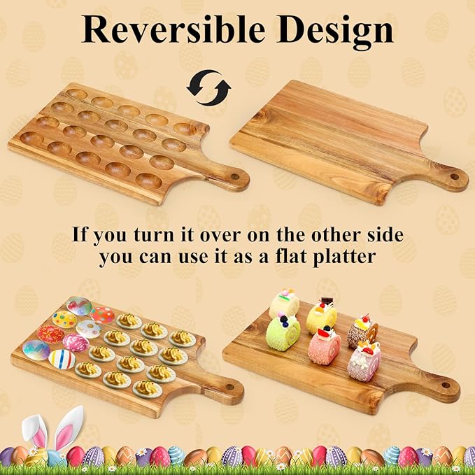 20 Holes Acacia Wood Deviled Egg Tray for Egg Holder Easter Gift Devilled Eggs Container Platter Wooden Cheese Charcuterie Board Devil Egg Serving Dish Carrier Hosting Kitchen Counter Plates
