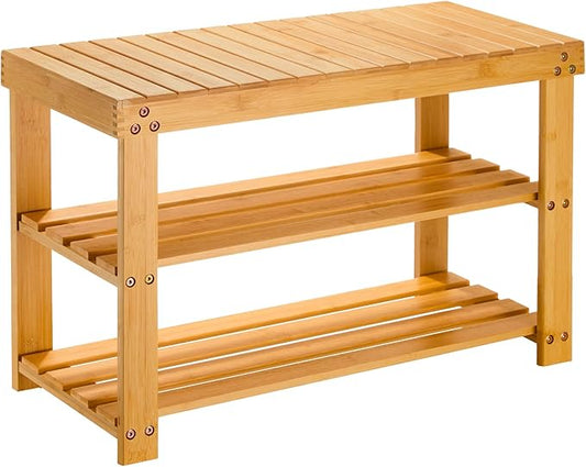 Pipishell 3 Tier Bamboo Shoe Rack Bench - Sturdy Organizer Holds up to 300lbs for Entryway, Bedroom, Living Room, Balcony-NeatNest