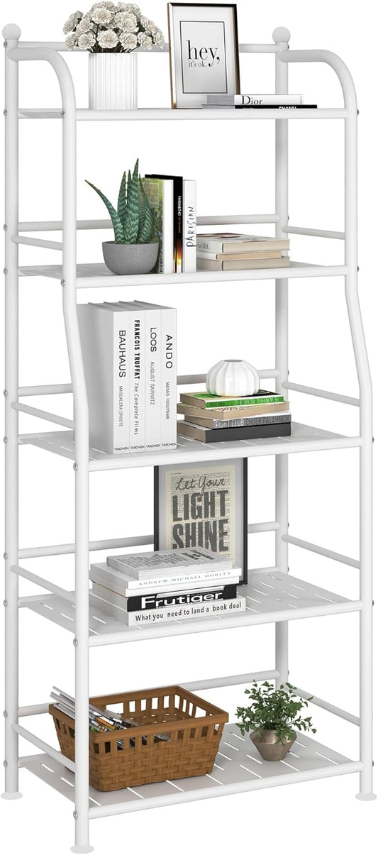 5 Tier Metal Shelf Storage Shelves Living Room Bookshelf Bathroom Corner Storage Rack for Kitchen,Indoor Plant Stand (Matte White, 5 Tier)-NeatNest