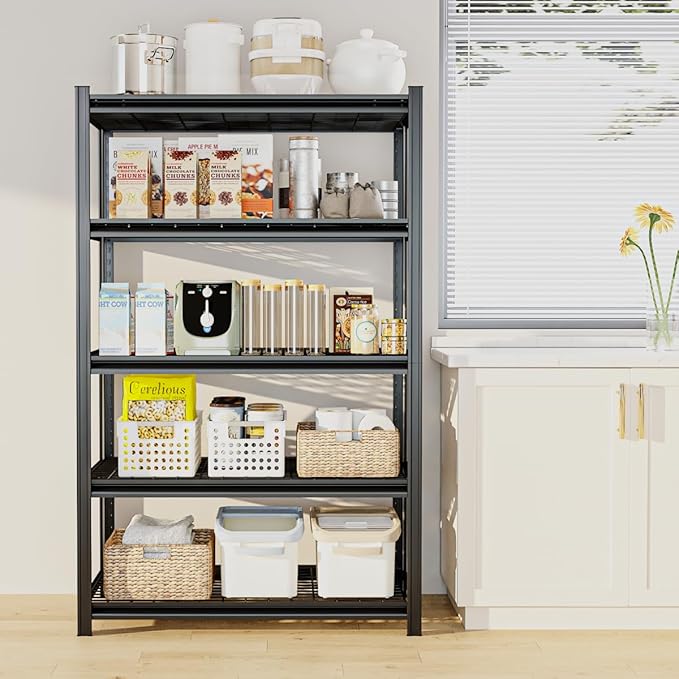 5 Tier Metal Shelving Unit, 72" H x 35.5" W Adjustable Garage Shelves, Heavy Duty Storage Shelves for Warehouse, Basement, Kitchen, Pantry, Living Room, 2500LBS, Black, 15.75" D-NeatNest