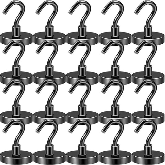 DIYMAG Black Magnetic Hooks, 118 LB Heavy Duty Strong Magnet with Hooks, Strong Rare Earth Neodymium Magnet Hooks for Hanging, Magnetic Hanger for Curtain, Home, Kitchen, Workplace, 20 Packs-NeatNest