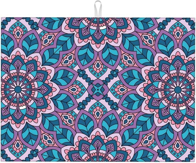 Boho Blue Purple Floral Pattern Dish Drying Mat 18x24 For Kitchen Counter Absorbent Microfiber Dishes Pad Dish Drainer Rack Mats Fast Dry Kitchen Accessories-NeatNest