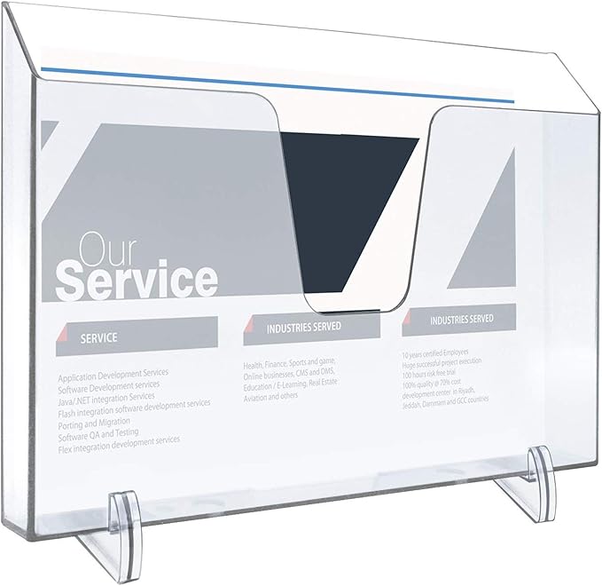 Acrimet Pocket File Holder Horizontal Design Brochure Display (for Wall Mount or Countertop Use) (Removable Supports Included) (Letter Size) (Clear Crystal Color)