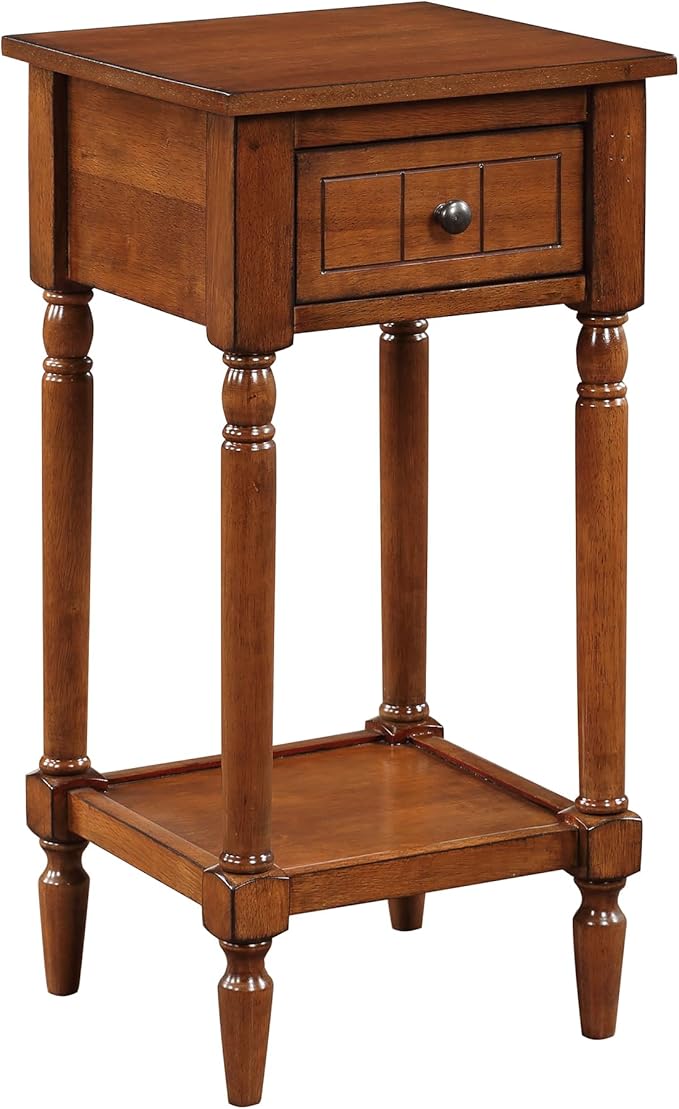 Convenience Concepts French Country Khloe 1 Drawer Accent End Table 14" - Traditional Farmhouse Side Table with Storage Drawer and Shelf for Living Room, Walnut-NeatNest