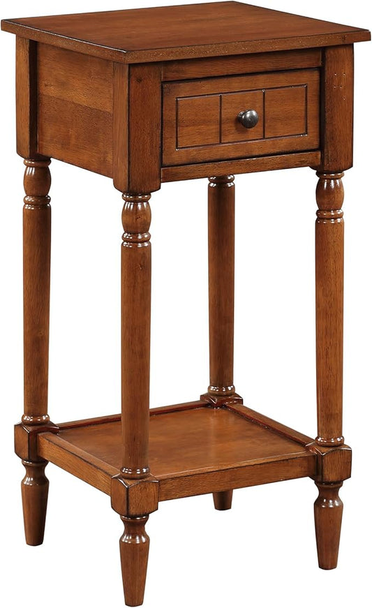 Convenience Concepts French Country Khloe 1 Drawer Accent End Table 14" - Traditional Farmhouse Side Table with Storage Drawer and Shelf for Living Room, Walnut-NeatNest