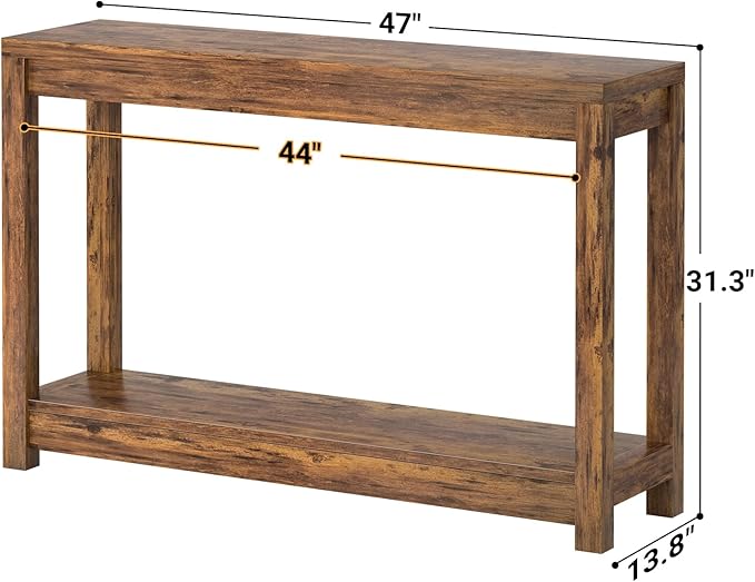 47" Farmhouse Wood Entryway Table Narrow Console Table with Storage Behind Couch Sofa Table with Shelves Entry Way Table with Open Storage, Easy Assembly, Rustic Brown-NeatNest