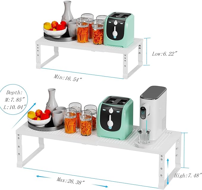 Expandable Spice Rack Kitchen Cabinet Shelf Organizer, Stackable Storage Shelves Racks, Adjustable Counter Shelving for Cabinets, Countertop, Cupboard,Pantry and More(3Packs/White/Large)-NeatNest
