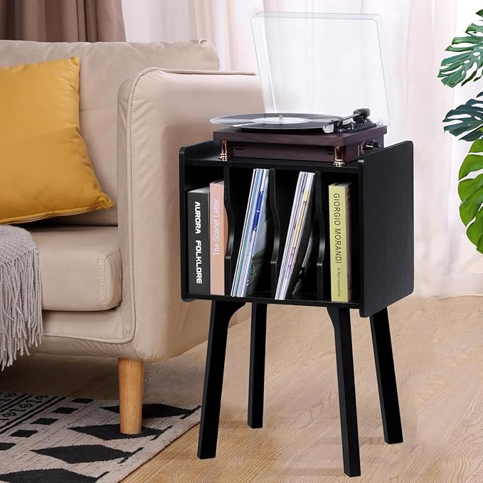 EOYUTLLY Mid Century Modern Nightstand End Table Side Table with Storage ，Wood Small Side Coffee Table for Living Room and Bedroom,Black (Without Socket, Black)