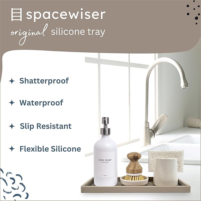 Countertop and Vanity Tray - 11.7" Silicone Bathroom Tray, Flexible Dish Soap Holder for Kitchen, Bathroom Counter Organizer, Shower Toilet Tank Trays Décor Accessories, Sink Makeup Mat Oil-NeatNest