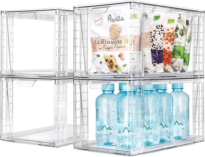 2Pack Large Stackable Kitchen Storage Drawers, Clear Foods Organizer Bins with Handles, Easily Assemble for Bathroom, Kitchen, Pantry, Cabinet, Closet(XL-UP Handle)-NeatNest