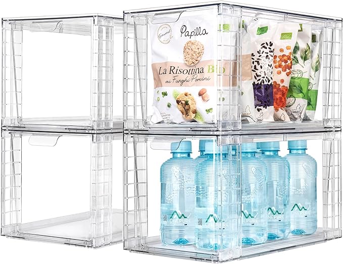 1Pack Large Stackable Kitchen Storage Drawers, Clear Foods Organizer Bins with Handles, Easily Assemble for Bathroom, Kitchen, Pantry, Cabinet, Closet(XL-UP Handle)-NeatNest