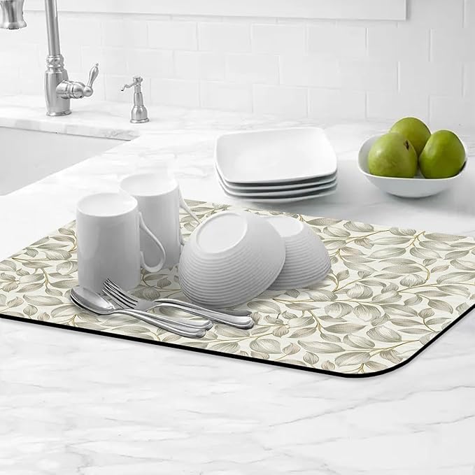Classic Popular Flower Dish Drying Mats for Kitchen Counter Absorbent Fast Dry Dish Drainer Rack Mats for Dishes Utensils Pot and Pan, Kitchen Accessories 24"x16"-NeatNest