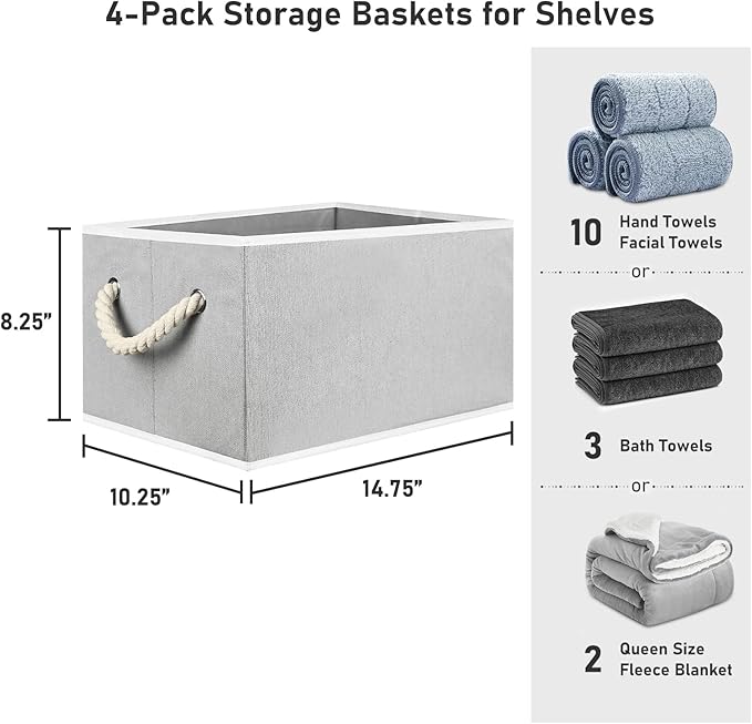Closet Storage Bins, Linen Closet Organizers and Storage Basket for Shelves, Collapsible Shelf Baskets for Organizing Shelves, Bedroom Clothes Basket, Gray, 3 Pack-NeatNest