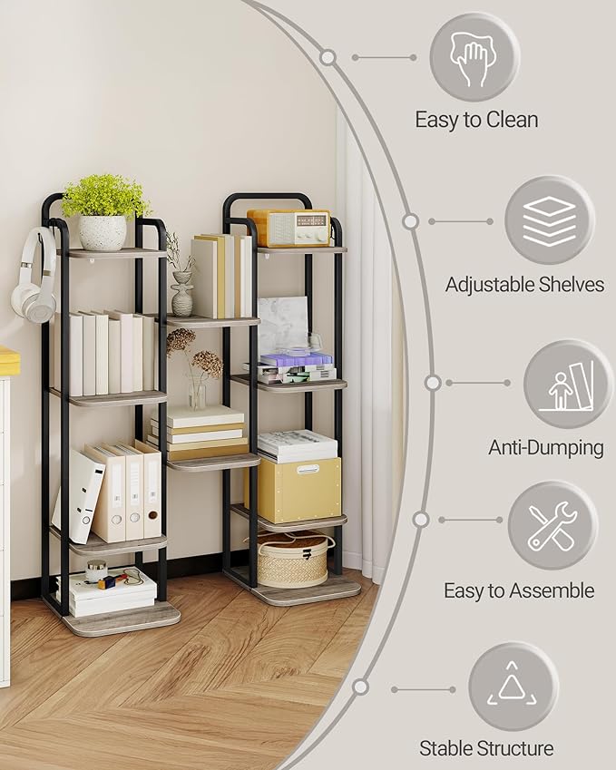 6 Tiers Vertical Shoe Rack, Narrow Shoe Tower, Tall Shoes Shelf with 2 Hooks, Adjustable Shelves, Corner Shoes Shelves for Small Spaces, Entryway, Living Room, Greige, SR04205B-NeatNest