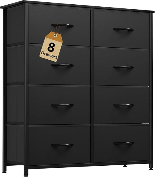 DWVO Fabric Dresser for Room, Tall Storage 8 Drawers, Black Dresser & Chest of Drawers, Storage Drawer Organizer for Closet, Living Room-NeatNest