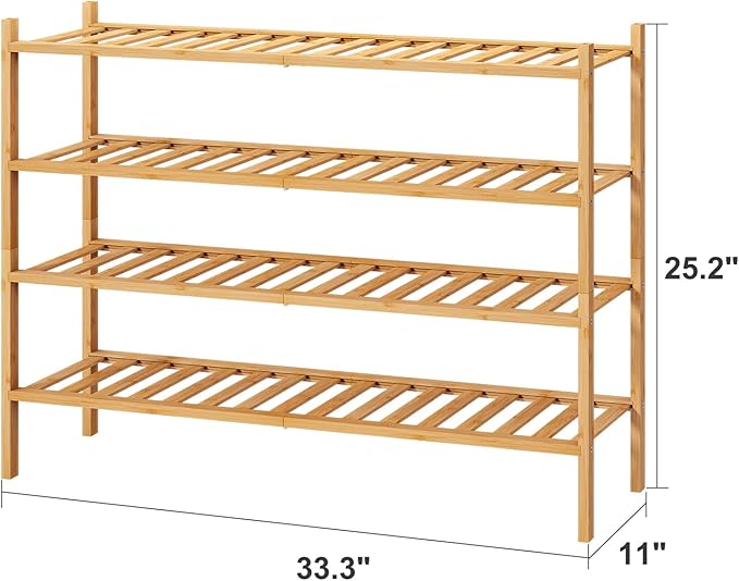 Shoe Rack, 4-Tier Long Shoe Rack for Entryway, Bamboo Wood Shoe Shelf for Closet & Hallway, Long 33IN | Beautiful | Functional | Sturdy | Durable-NeatNest