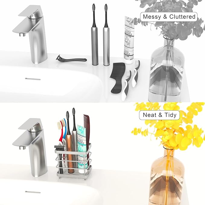 Bathroom Toothbrush Holder Toothpaste Holder, Stainless Steel 5 Slots Bathroom Organizers and Storage, Electric Tooth Brush Toothpaste Holder for Bathroom Countertop, Silver